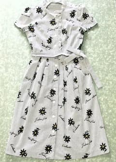 M'S GRACY エムズグレイシー花柄ストライプ半袖ワンピース 42 XL中古