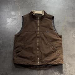 WOLVERINEダックベスト襟ボア茶ブラウンキルティングライナー短丈古着M