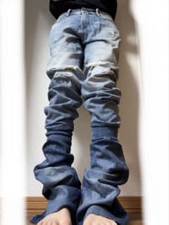 フレアデニム ロングデニム ダメージデニム archive opium Y2K - メルカリ