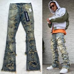 VALABASASバラバサス ハードクラッシュ スキニーフレアデニム 新品 29