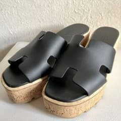 HERMES エルメス エズ サンダル 厚底 レザー ブラック 38 24.5