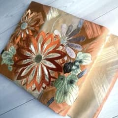 アンティーク名古屋帯 刺繍の大輪花模様 大正ロマン 正絹 上質 No.2-27