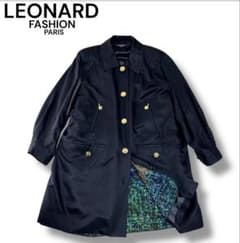 レオナール】シルク100% 裏地マルチカラー 総柄 金ボタン コート M相当