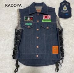 極美品】KADOYA デニムベスト ワッペン LL - メルカリ