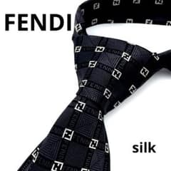 FENDI フェンディ 総柄 シルク ネクタイ 黒ズッカ柄 ネクタイ ブラック