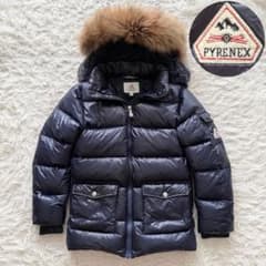 ピレネックス】ダウンジャケット ラクーンファー 紺色 150 フード