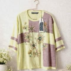 新品タグ付】M.&KYOKO 佐藤繊維 花刺繍 春夏 ニット 綿和紙 ゆったり