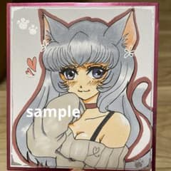 オリジナル 手描きイラスト ネコミミの女の子 アナログイラスト 小色紙