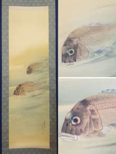 鯛図【洋中赤鬃魚】今井景樹 2600 海中の鯛 共箱 掛け軸 肉筆 - メルカリ