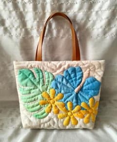 ☆ 274.ハワイアンキルト・バッグ・ハイビスカス＆ティアレ