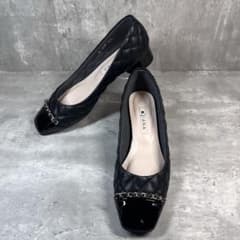 ダイアナ DIANA キルティングパンプス ローヒール エナメル スクエア