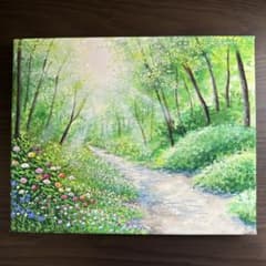 絵画 原画 風景画 肉筆 キャンバス F3 『涼〜夏の木漏れ日の散歩道