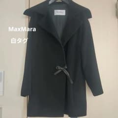 最高峰白タグ マックスマーラ ポンチョ風コート カシミヤ リボン 黒 40