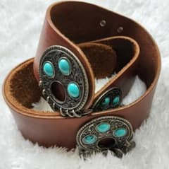 コンチョベルト 本革 ターコイズブルー ヴィンテージ 茶色 5連 - メルカリ