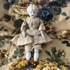 19世紀アンティーク】チャイナヘッドドール 手足陶器 豪華な衣装