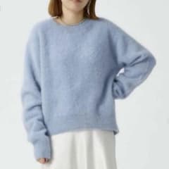 美品 プルミエアロンディスモン FOXアルパカクルーネックニット 水色