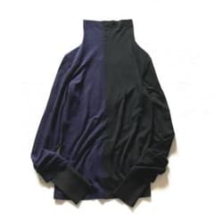 極美品 ワイズ Y's バイカラー 異素材 レイヤード タートル ウール