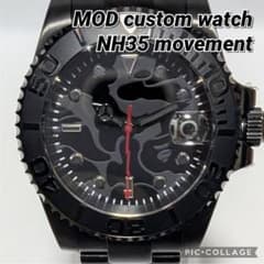 NH35 MOD カスタム 自動巻 腕時計】マット ブラック 迷彩 - メルカリ