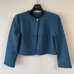 Foxey Lynde カーディガン ノーカラーボレロジャケット ブルー 38