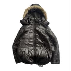 00s 光沢 ファーダウンジャケット y2k お兄系 ギャル ドローコード