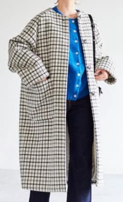 SLOBE iENA チェック柄ウール100％ロングコート - メルカリ