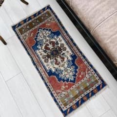 トルコ ヴィンテージラグ A145 スモールラグ オレンジ ネイビー カーキ