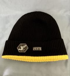 最終値下げLOUIS VUITTON チェック柄ニット帽 ほぼ新品 ブラック