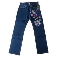 初期Ed hardy エドハーディ刺繍入り ワックス加工デニムパンツ 32