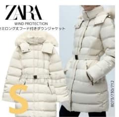 ZARA】S: セミロング丈フード付きダウン - メルカリ