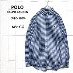 美品 ポロラルフローレン リネン100% ギンガムチェック シャツ ポニー
