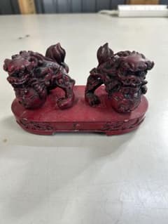 赤色 獅子像 木製置物 約15cm - メルカリ