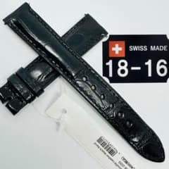 1055#18mm-16mmブラック☆本物クロコダイルレザーベルト☆スイス製