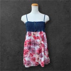 Y2K 平成ギャル 00s デニム×花柄シフォンキャミソールチュニック
