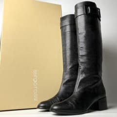 美品】セルジオロッシ リザードロングブーツ ブラックバックル 黒22.5