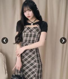 アンサンブルチェックワンピース ミシェルマカロン ブラウン×ベージュ