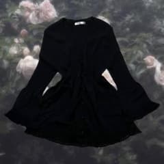 黒 フリル レース ニット カーディガン y2k フェアリーグランジ 森