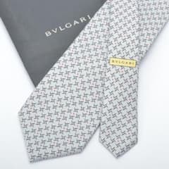 未使用同様◇ブルガリ ネクタイ セッテピエゲ シルク グレー ドット