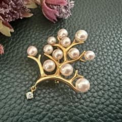 ミキモトK18アコヤパールダイヤ 幸福の木 ブローチ兼ペンダントトップ