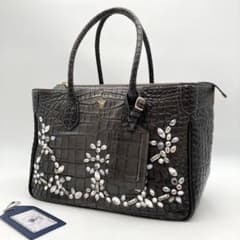 高級感！美品✨A.D.M.J. ハンドバッグ 黒系 クロコ型押し