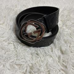 グッチ ベルト インターロッキング シマ GG レザー シルバー ブラック