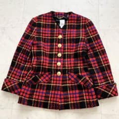 CELINE ヴィンテージ ツイードチェック トリオンフ金ボタンジャケット