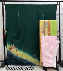 振り袖 フルセット 長襦袢付 緑 成人式 パーティー 刺繍入り 長尺袋帯