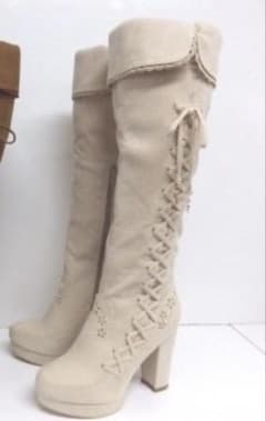 LIZLISA ロングブーツ スエード レースアップ チャーム ニーハイ