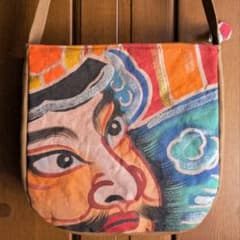 ショルダーバッグ 武者のぼり旗リメイク 柿渋染め×帆布 2026 武者の顔