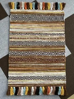 インド 手織りのラグ ウールフラットウィー 100x140 cm 白