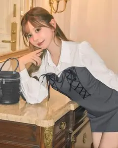 ミシェルマカロン チェックドッキングワンピース - メルカリ