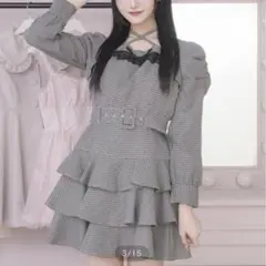 Pium スクエアフリルリボンドーリーワンピース グレー - メルカリ