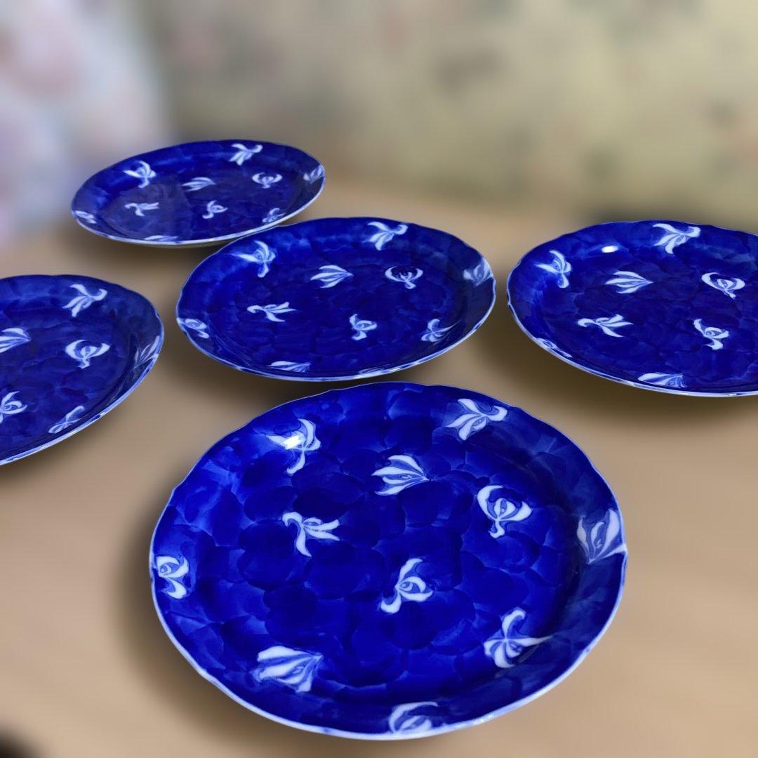 深川製磁 蘭外濃 銘々皿 和皿 取り皿 輪花 青 花