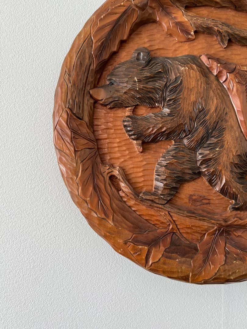 70'sアイヌ民藝 木彫り熊 レリーフ44cm／壁掛け郷土玩具 ヴィンテージ