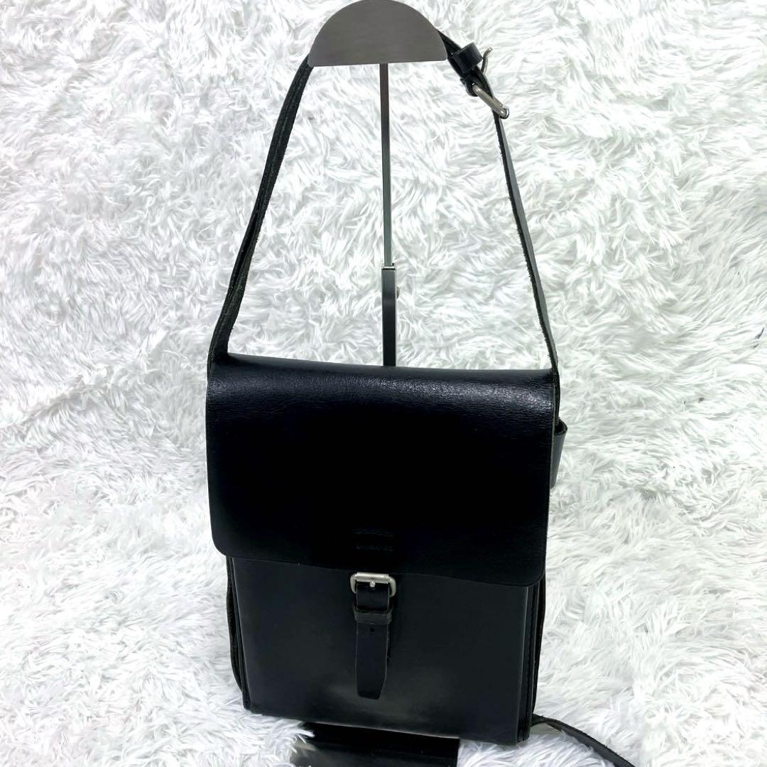 希少✨ PORTER オールレザーショルダーバッグ フラップタイプ 黒 縦型